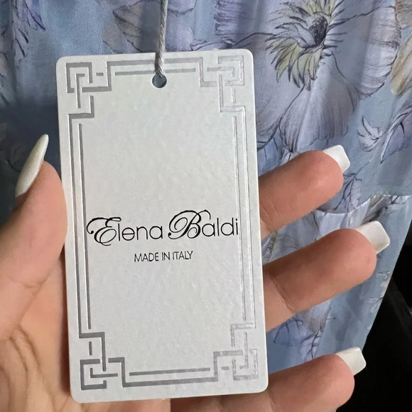 NWT ELENA BALDI Blue Silk Blend Floral Tiered Maxi Dress - Picture 10 of 14